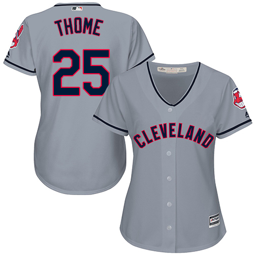 Indians #25 Jim Thome Grey Road Women's Stitched MLB Jersey - Click Image to Close